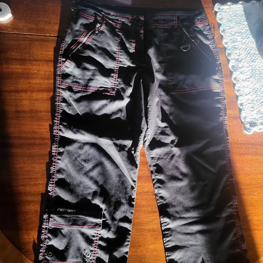 Black Cargo Shorts - Red Stitching